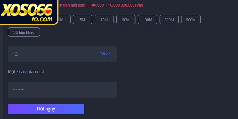 Điền đầy đủ thông tin nếu anh em muốn rút tiền tại XOSO66